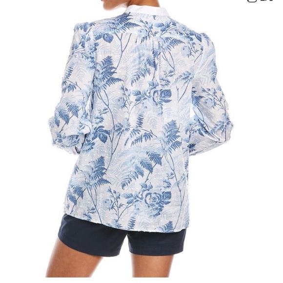 Brooks Brothers Blue and White Floral Bib Tunic Small - Picture 2 of 5